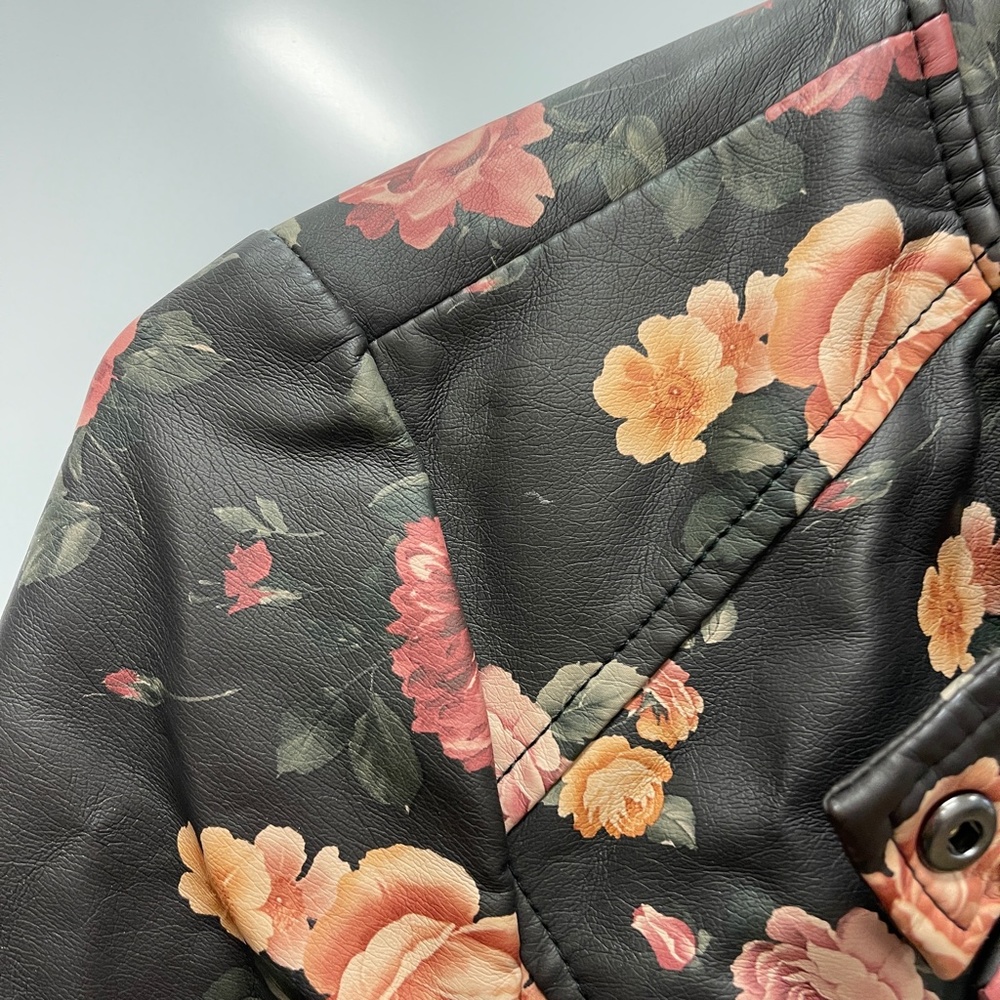 Coffeeshop NY Floral Print Moto Faux Leather‎ Jacket Size M - Picture 5 of 10